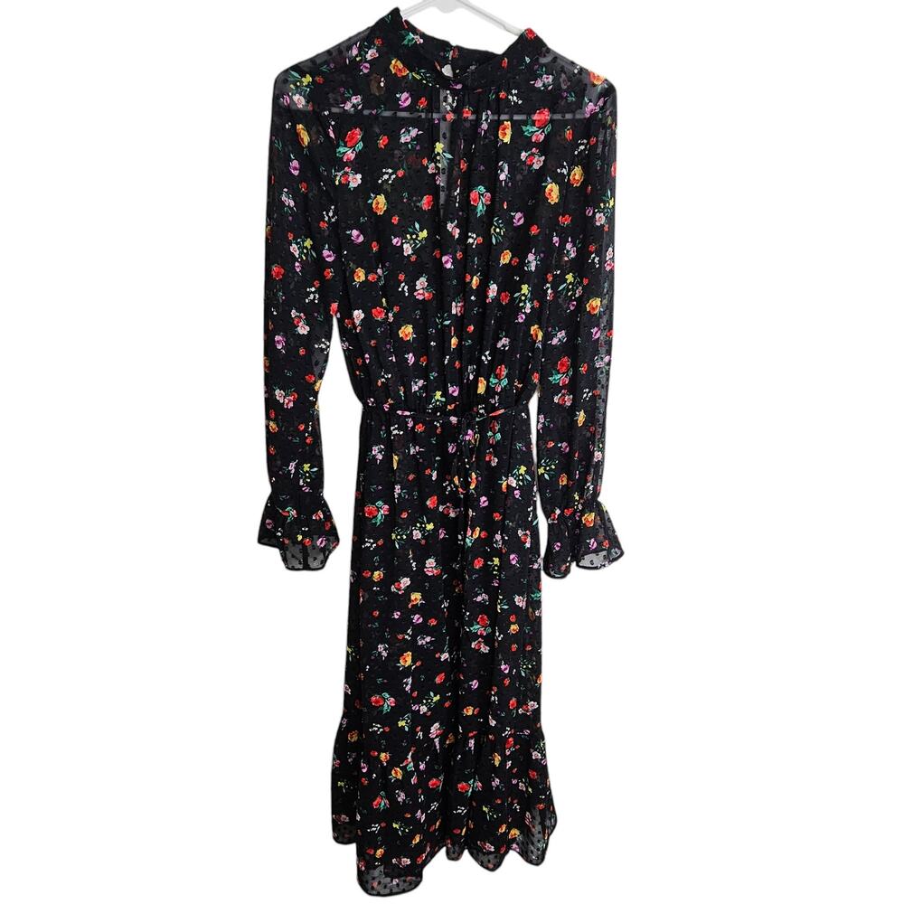 Banana Republic Dress Floral Dress Midi Dress Sheer Dress 4T Black Clip Dot NEW